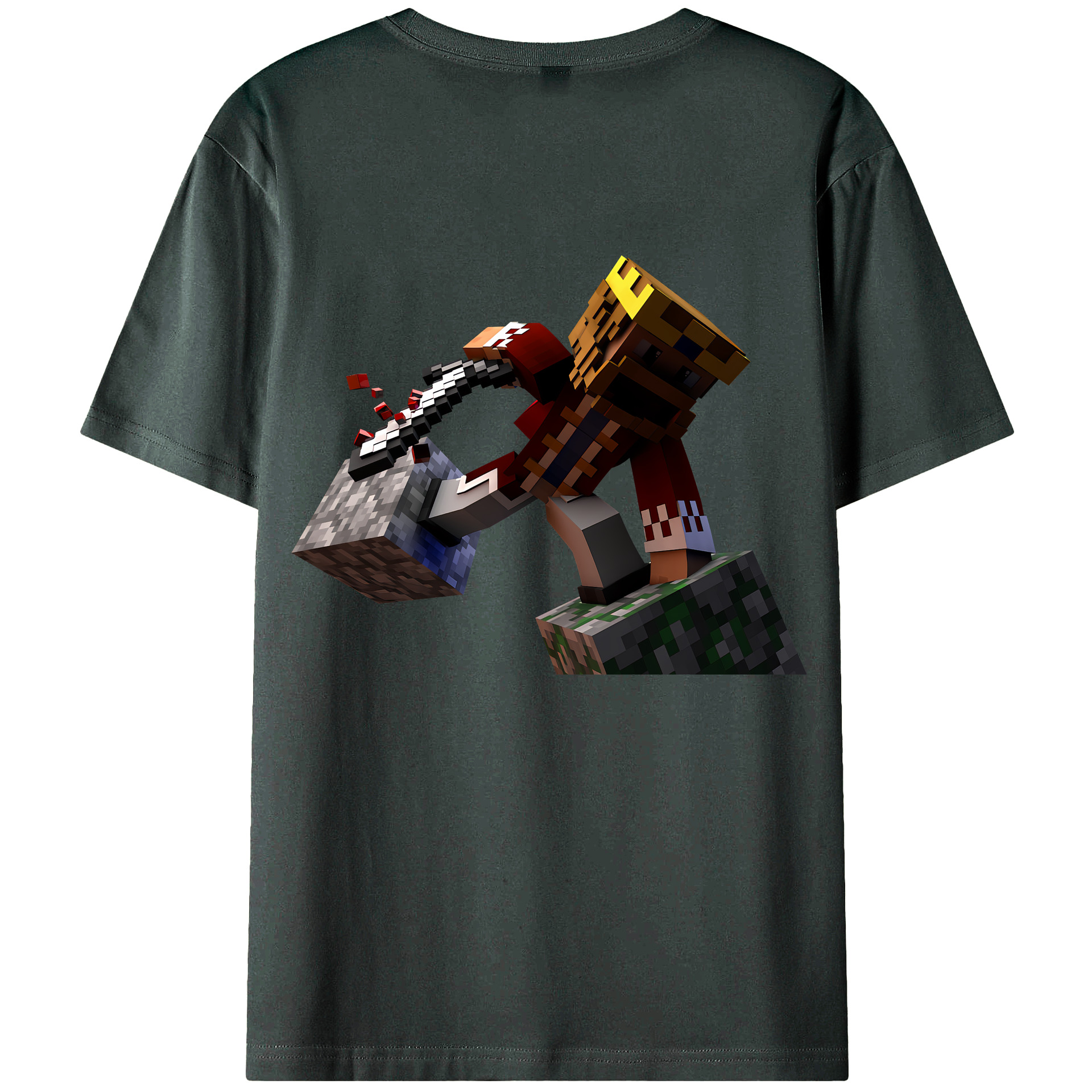 （画像用） マインクラフト ブロックの世界 Minecraft MC Block world 綿100％ メンズ半袖Tシャツ（バックプリント） 通気性